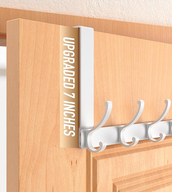 CHAUNCEY HOME Over The Door Hooks Hanger with Extended Arms, Fit 1 3/8" Door, Tool-Free Assembly, F7U, Towel Rack Organizer Holder - Glossy White