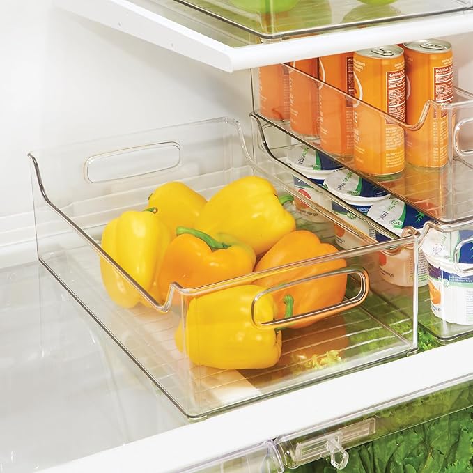 iDesign Plastic Stackable Pantry Bin - Storage Bin with Handles for Cabinets or Fridge - Set of 2 - Clear
