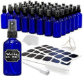 Nevlers Small Glass Spray Bottles 4 Oz 48 Pack | Cobalt Blue Bottle Set w/Labels, Marker, Brush, Funnel & Shrink Wrap | Mini Spray Bottle for Oil | Practical Plant Spritzer & Glass Cleaning Bottles