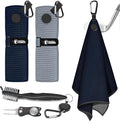 Golf Towel, 2 PCS Magnetic Golf Towels with Brush and Divot Tool, Microfiber Waffle Pattern with Clip for Men, Industrial Strength Magnet for Strong Hold to Golf Bags, Carts or Clubs (Black Gray)