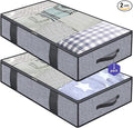 Onlyeasy Foldable Underbed Bags 2 Pack - Blankets Clothes Comforters Storage Bag Breathable Zippered Organizer for Bedroom with Clear Window and 4 Handles, 39.4x19.7x5.9 in, Linen-like Grey, MXDUBBP2