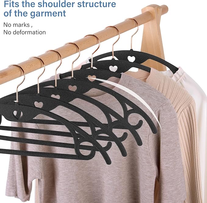 IEOKE Velvet Hangers 50 Pack: Felt Clothes Hangers Heavy Duty Shirt Sweater Hangers No Shoulder Bump Non Slip Slim Thin Coat Hangers for Closet - Black Grey