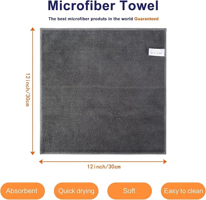 KinHwa Kitchen Washcloths for Dishes Absorbent Microfiber Dish Cloths Quick Dry Dish Rags with Poly Scour Scrub Side Ideal for Kitchen Cleaning (Gray, 8inchx8inch 20pack)