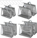 CINPIUK Handbag Dust Bags Clear Purse Storage Organizer for Closet Small to Extra Large Handbags Dust Free Bags Hanging Zipper Storage Bag with Hooks, ( Grey, 4 Sizes-8PCS)