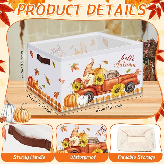 Boao 3 Pack Thanksgiving Storage Gifts Baskets Empty Autumn Storage Bins, Large Foldable Pumpkin Scarecrow Fall Harvest Canvas Laundry Basket with Handle for Office Home Nursery Bedroom Clothes