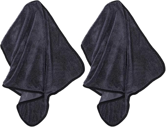 POPETPOP 2pcs Microfiber Car Drying Towels Double-Sided Ultra Absorbent Fiber Cleaning Cloths for Car Glass and Mirrors Black Gray 40x60cm Scratch-Free Wash Rags