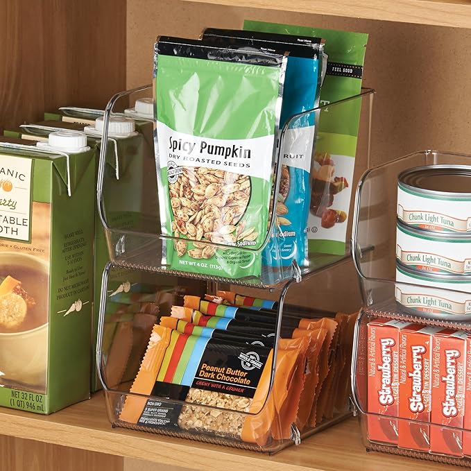 iDesign Stackable Open-Front Storage Bins for Kitchen and Pantry Organization - Set of 6 - Clear - Plastic