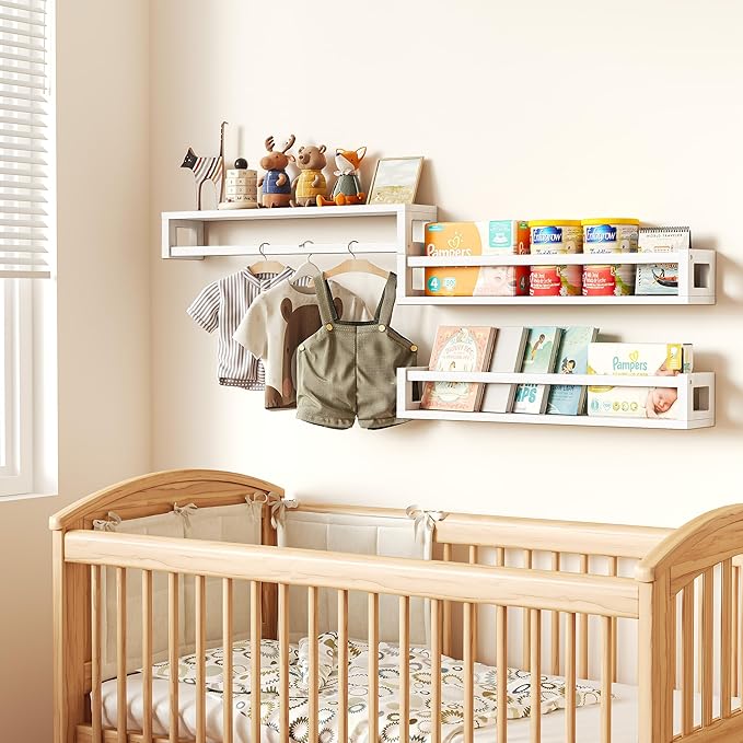 Upgraded Thick Floating Shelves - 24 Inch Multi-Use Wall-Mounted Bookshelves for Kids and Nursery, Ideal for Books, Toys, Spice Rack, Decor - White