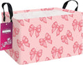 Rectangular Storage Basket Fabric Organizer Bin for Toys,Books,Clothes,Gifts,Pets-Perfect for Home,Office,Nursery,Dorm,Shelf(Rec-Pink bowknots )
