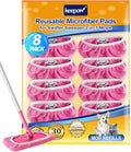 Keepow 8 Pack Reusable Mop Pads Compatible with Swiffer Sweeper, Coral Fleece Washable Swiffer Mop Pads, Dry & Wet Sweeping Mopping Cloths (Pink, Not Included Mop)