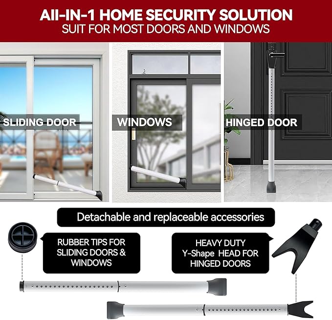 AceMining Upgraded Door Security Bar & Sliding Patio Bar, Heavy Duty Stoppers Adjustable Jammer for Home, Apartment, Travel (2 Pack,White)