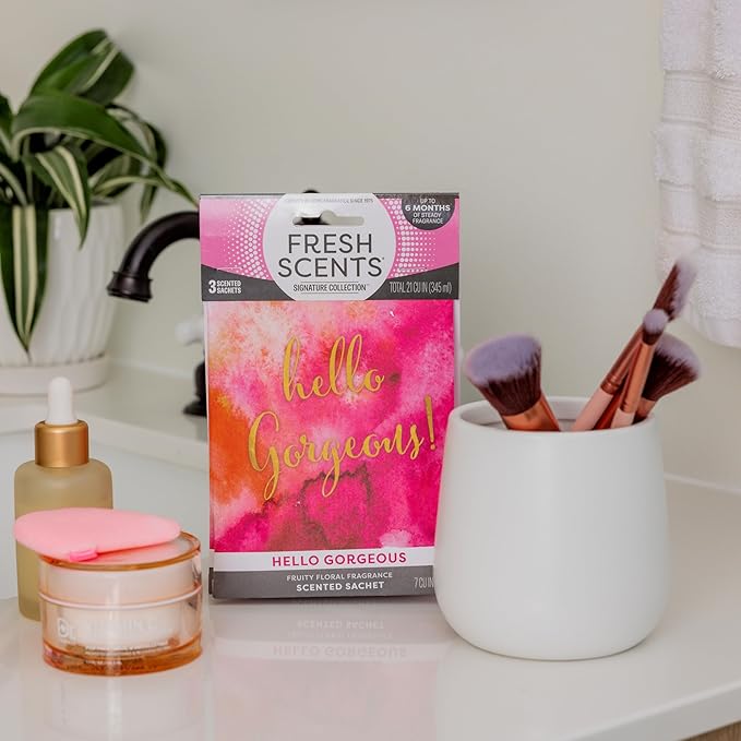 Fresh Scents Scented Sachets | Hello Gorgeous | Home Fragrance | Long Lasting (Up to 6 Months) | Air Freshener for Closets, Drawers, & Cars | 6 Pack