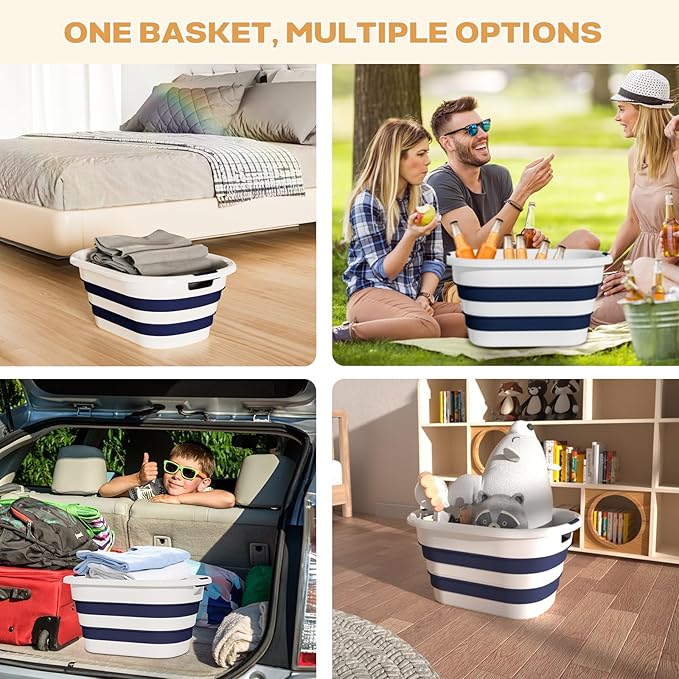 43L(11.5Gallon) Collapsible Laundry Baskets plastic, Pop Up Laundry hamper/Storage Container, Foldable Laundry Basket with Large Capacity,Sturdy,Space Saver (Blue, 2 Packs)