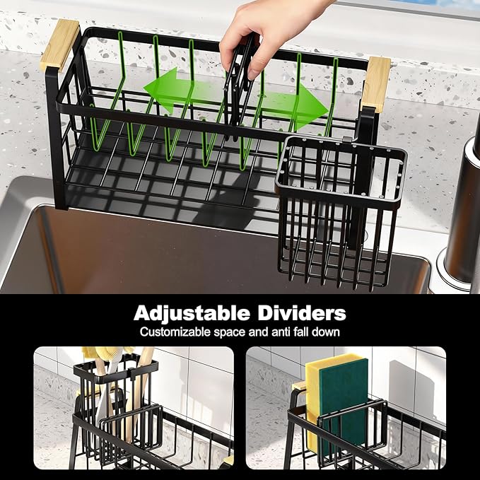 Housolution Sponge Holder for Kitchen Sink, 2-Tier Sink Caddy Organizer with Flexible High Brush Holder, Kitchen Countertop Storage Accessories, Soap Dispenser Organizer, Rustproof