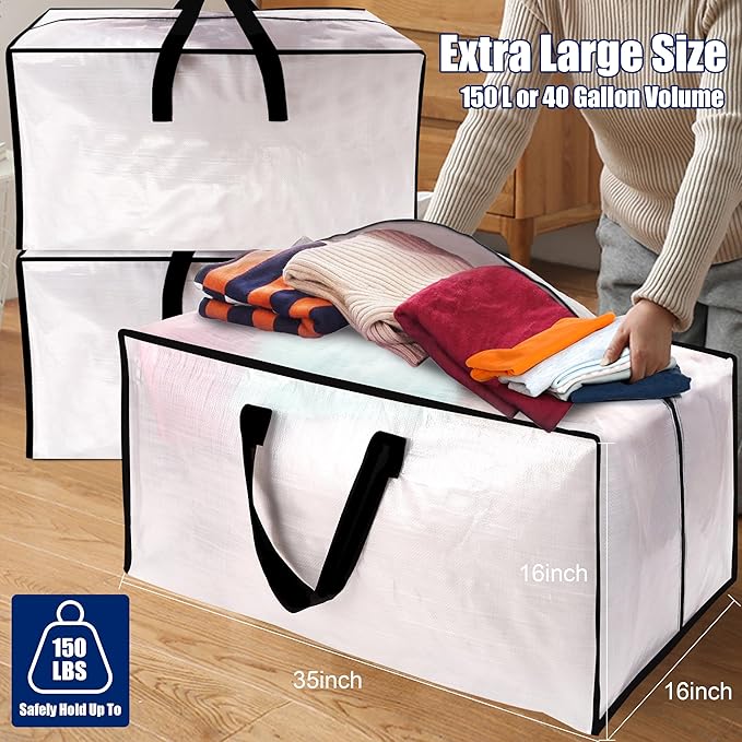 Cosy Family 8 Pack Heavy Duty Extra Large Moving Bags with Backpack Straps - Strong Handles & Zippers, Storage Totes For Space Saving, Fold Flat, Alternative to Moving Box (40 gal, Clear)