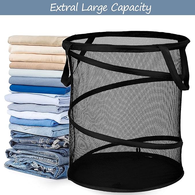 BATTOO Collapsible Laundry Baskets, Foldable Hamper for Laundry, Extra Large Pop Up Laundry Hamper 113L with Portable Bag Mesh Clothes Hamper for Bathroom, Campout, Dorm or Travel