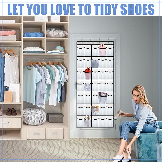 Windyun 2 Pcs 70 Large over The Door Shoe Organizer Hanging Shoe Rack for Closet Holder White Mesh Pockets Back to School Behind Door Hanger Storage Nonslip for Home Room School Dorm, Each 35 Pockets