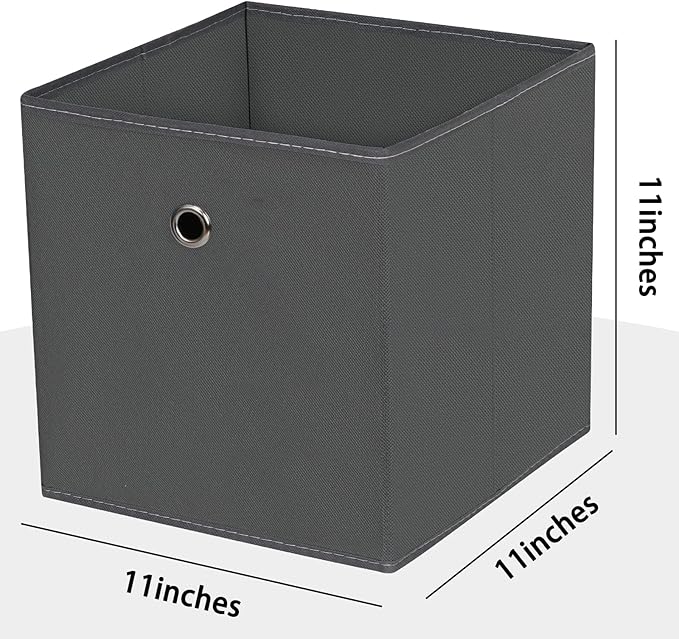 Foldable Storage Cubes Bins ,11 Inch Cloth Storage Cube Fabric Storage Box Cubes Organizer Baskets with Dual Handles for Home Organizer Set of 6 (Grey)