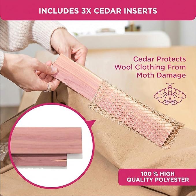 Cedar Storage Bag Organizer for Bedding Set - Protects from Moths, Moisture, Dirt & Dust - Set of 3 Storage Bags for Bed Sheets, Comforter, Pillows & More - Space-Saving Bedding Organizer, Beige