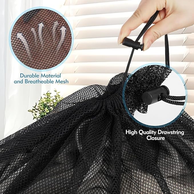 2 Pack Mesh Laundry Bags, 23 x 34 Inches Heavy Duty Mesh Laundry Bag, Large Laundry Drawstring Bag for College, Dorm, Travel, Family and Apartment Dwellers (black)