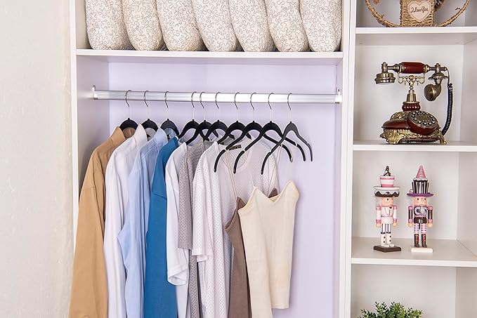 Quality Hangers Clothes Hangers 50 Pack - Non-Velvet Plastic Hangers for Clothes -Heavy Duty Coat Hanger Set -Space-Saving Closet Hangers with Chrome Swivel Hook, Non-Flocked Hangers (50, Black)