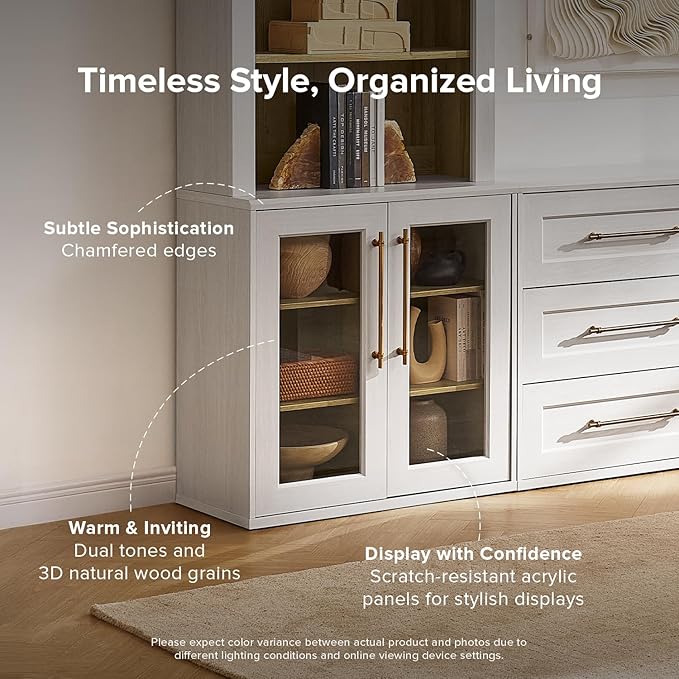 mopio Blake Storage Cabinet, Small Modular Accent Display Sideboard Buffet Cabinet with Storage, Media Console Credenza, for Kitchen, Coffee Bar, Pantry, Living Room (White Oak Acrylic, Single)