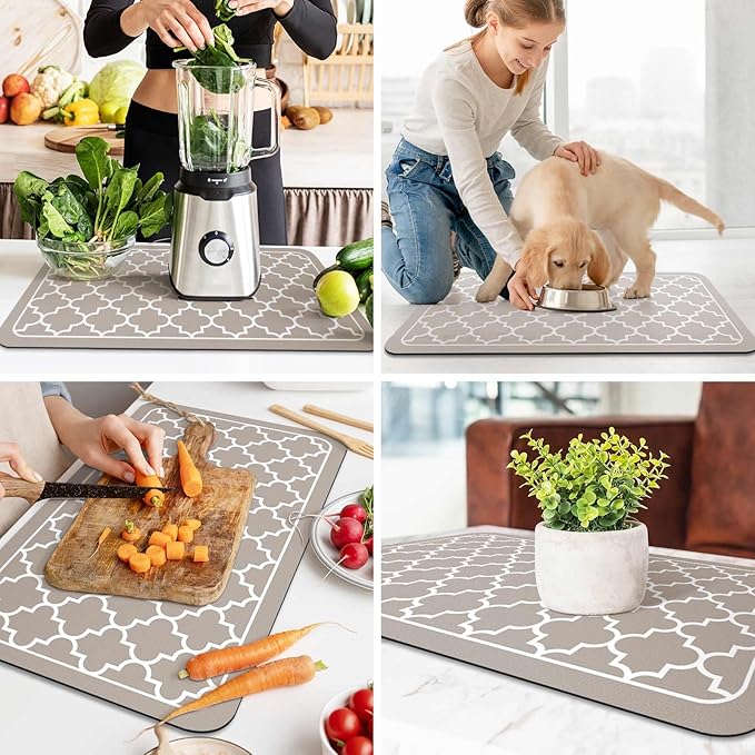 WISELIFE Dish Drying Mat Super Absorbent Drying Mat Large Dish Drying Mats for Kitchen Counter Easy Clean Dish Mat Kitchen Drying Mat18"x 28" Stylish Khaki