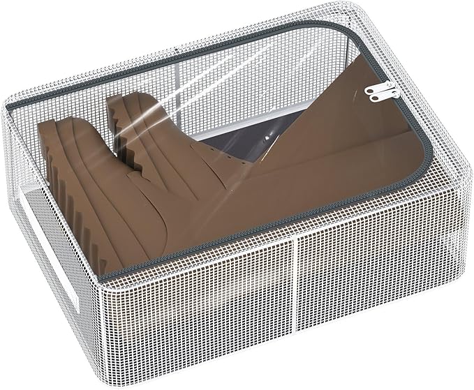 Stackable Storage Boxes with Clear Lids, 15.8-Inch Closet Storage Bins with Metal Frame for Shoe, Boot, ﻿Sneaker (1 Pack, 19Qt, 15.8x11.8x6in)