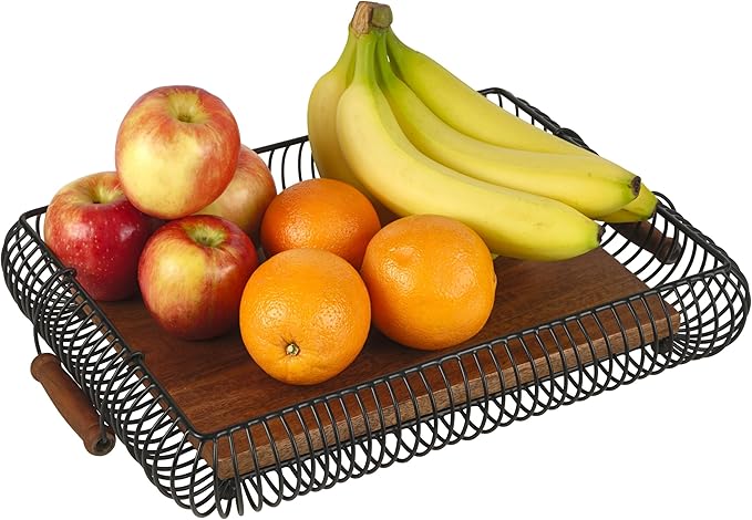 Gourmet Basics by Mikasa Westfield Rectangular Kitchen Centerpiece Storage Basket Tray, 16 Inch