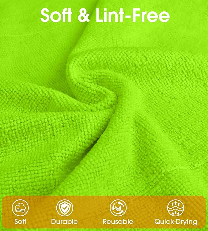 CHAUNCEY HOME Microfiber Cleaning Cloth Roll - 100 Pack Tear Away Microfiber Paper Towels, Reusable, Washable, Scratch-Free, Kitchen Towels for Car, Home, Kitchen, Glass, Dishes (Neon Green)