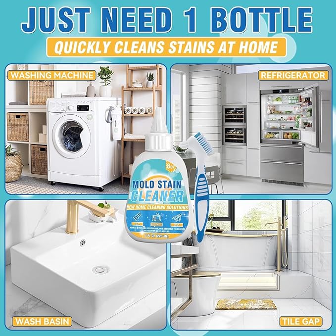 Mold Stain Cleaner Gel, Washing Machine Cleaner for Front Loader Seal, Household Remover Gel for Bathroom Grout, Sink, Shower, Caulk, Front Load Washer Cleaning Solution-8 fl oz