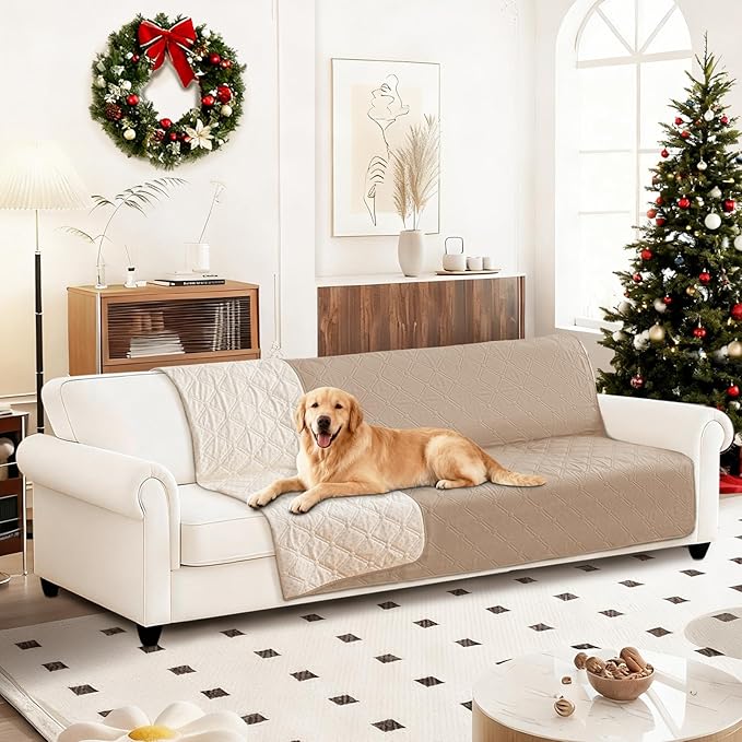 Waterproof Dog Bed Cover, Non-Slip Dog Blanket for Couch, Couch Covers for Dogs Washable, Pet Blanket for Furniture, Pet Bed Mat for Sofa, Car, Pet Supplies (82x82 Inch, Khaki)