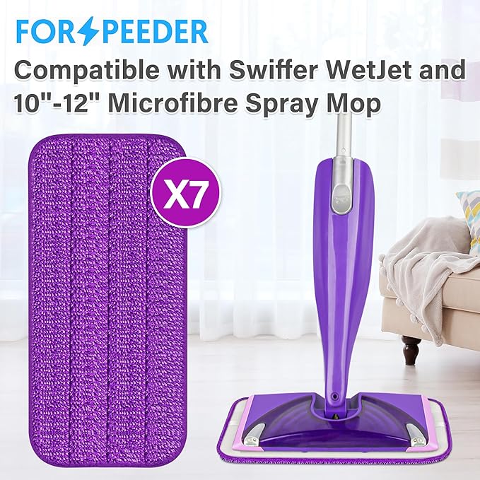 Reusable Mop Pads for Swiffer WetJet, Wet Pads Refills for 12'' Spray Mop, Microfiber Refill Machine Washable Up to 100+ Floor Cleaning for All Kinds of Floor Types, 7 Pack