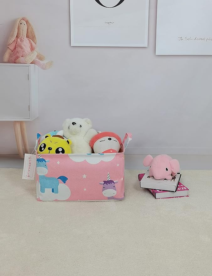 QUEENLALA Rectangular Laundry Hamper/Foldable Nursery Laundry Basket for Organizing/Storage Bin Baskets/Children Toy Office Bedroom/Toy Bin Closet Shelf Baskets（Rec-Unicorn）