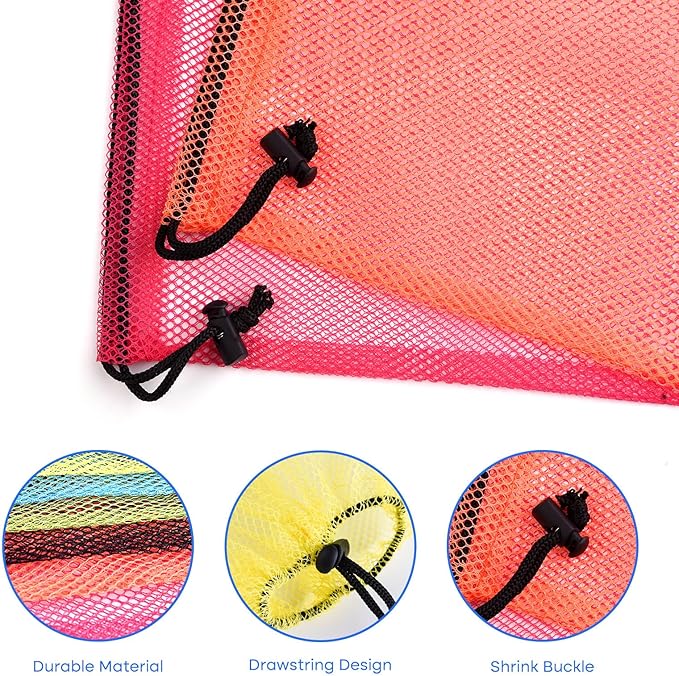 PLULON 15 Pcs Mesh Bag Drawstring Mesh Laundry Bags, 13 x 15.5 Inch Nylon Drawstring Bag for Pool Beach Ball Toys Storage Bag for Collecting Travel Sports Gym (Multicolor)