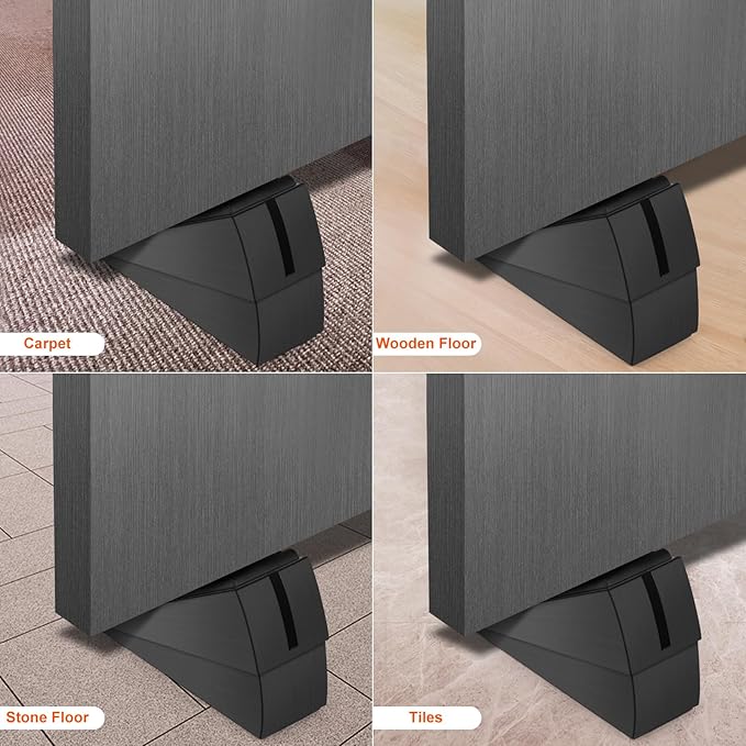 2 Pack Black Adjustable Large Door Stoppers, Heavy Duty Door Stoppers for Bottom of Door, Door Stop with Strong Grip Stainless Steels for Heavy Duty and Usual Doors