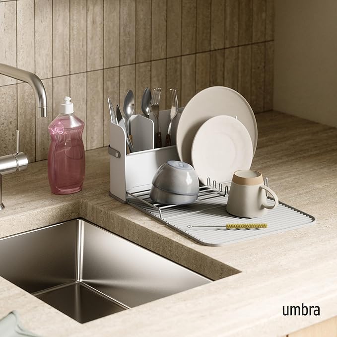 Umbra Sling Compact Dish Rack for Drying Dishes, Cutlery and More, Folds Away for Compact Storage