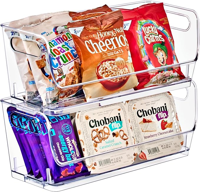 Sorbus Stackable Storage Bins Open Front, Clear Stackable Storage Bins, Pantry Bins for Storage and Organization, Acrylic Stackable Bins for Kitchen, Clear Pantry Organizer Bins (Small Narrow 2 Pack)