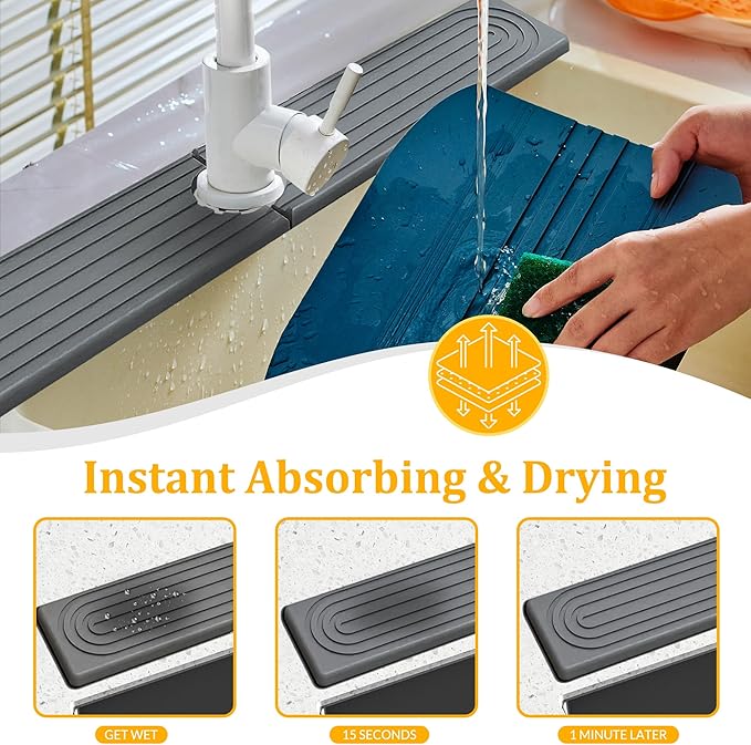 Faucet Mat for Kitchen Sink, Super Absorbent Faucet Splash Guard, Diatomite Stone Sink Tray, Kitchen Sink Splash Guard, Faucet Absorbent Mat for Bathroom Counter, Stone Drying Mat