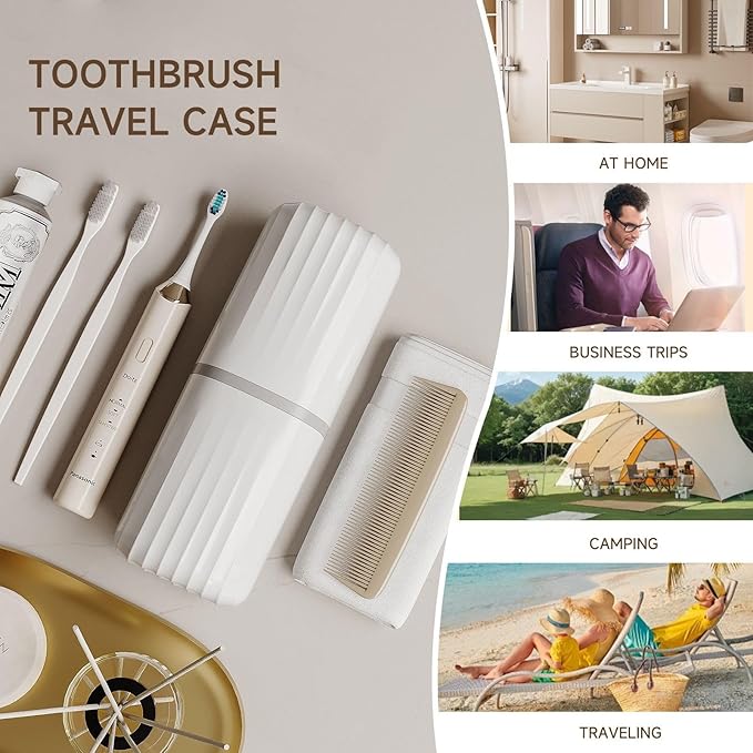 Topavatop Toothbrush Travel Case, 2 in 1 Toothbrush Holder and Rinse Cup, Large Capacity Toothbrush Cup with Cover, Portable Travel Toothbrush Holder for Traveling, Camping, Trip - 1Pcs - White
