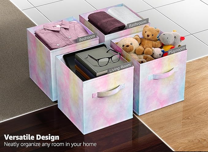 Sorbus Fabric Storage Cubes - 6 Foldable Tie Dye Storage Bins for Organizing Cubbies, Toy Box - Clothes Storage & Closet Organizer - 11 Inch Collapsible Cube Baskets for Shelves with Handle (Tie Dye)