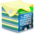 MW Pro Microfiber Cleaning Cloth | Blue, Green, Yellow (12 Pack) | Size 16" x 16" | All Purpose Microfiber Towels - Clean, Dust, Polish, Scrub, Absorbent