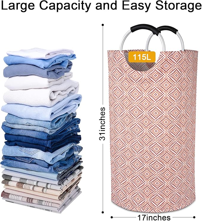 Dalykate Extra Large Laundry Basket 115L Collapsible Oxford Fabric Laundry Hamper Foldable Clothes Laundry Bag with Handles Waterproof Washing Portable Dirty Clothes Basket for College Dorm, Family