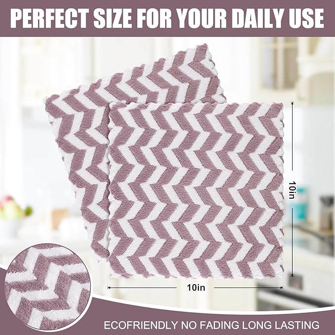 Homaxy 12 Pack Kitchen Dish Cloths, Ultra Soft and Absorbent Dish Towels, Reusable Fast Drying Microfiber Cleaning Cloth, Irregular Waves Coral Velvet No-lint Cleaning Rags, 10 x 10 inches, Purple