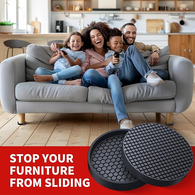 Ezprotekt Non Slip Furniture Pads, 8 Pcs 3" Anti Skid Rubber Furniture Caster Cups, Anti-Slip Furniture Coasters for Hardwood Floors, Anti Slide Floor Protectors for Bed Couch Stoppers (Black)