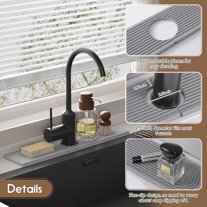 Faucet Mat for Kitchen Sink, Diatomite Quick Drying Tray , 20 Inch Kitchen Sink Splash Guard and Bathroom Stone Tray for Counter. Super Absorben. Light Grey.