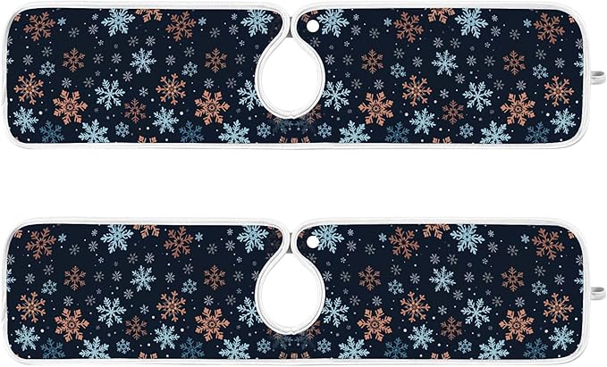 2 Pack Faucet Splash Catcher Orange Snowflake Sink Mat for Faucet Absorbent Kitchen Splash Guard Drip Catcher for Farmhouse Barthroom Bar, S