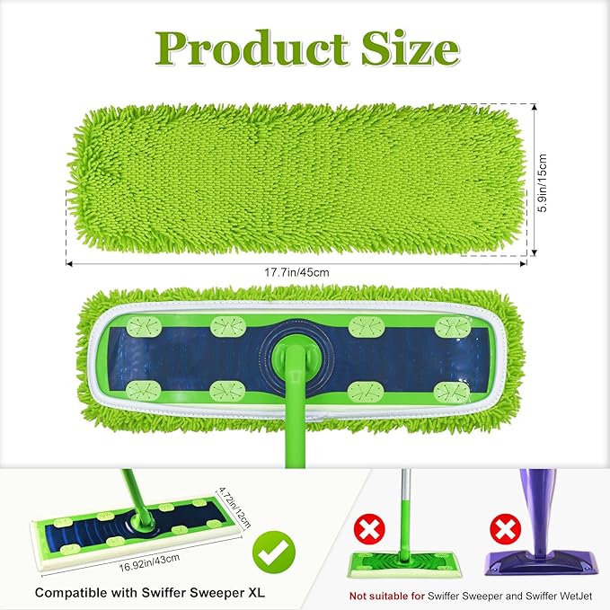 XL Mop Pads Compatible with Swiffer XL Sweeper, X-Large Dry Sweeping Cloths, XL Wet Pads Refills, Reusable Washable Microfiber Heavy Duty Wet Mopping Cloths for Hardwood Floor Cleaning, 6 Pack