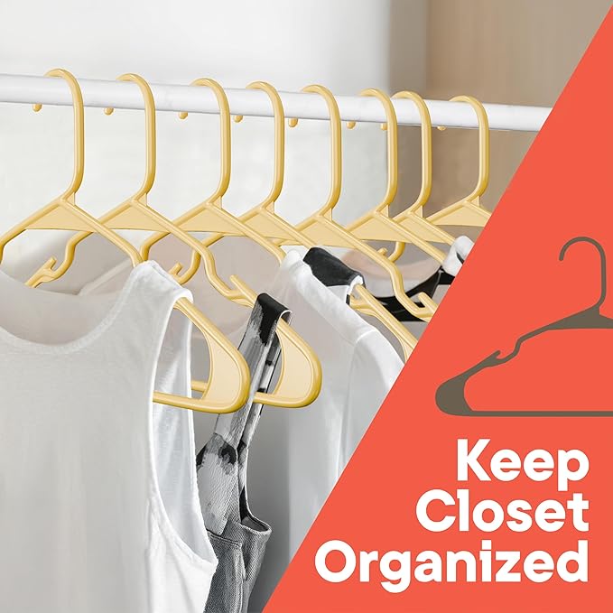Plastic Clothes Hangers – Heavy Duty Hanger Set, for Organizing Clothes, Dresses, and Coat, Holds Up to 5 lbs, Space-Saving Hangers with Non-Slip Shoulder Grooves, Pack of 30, Yellow