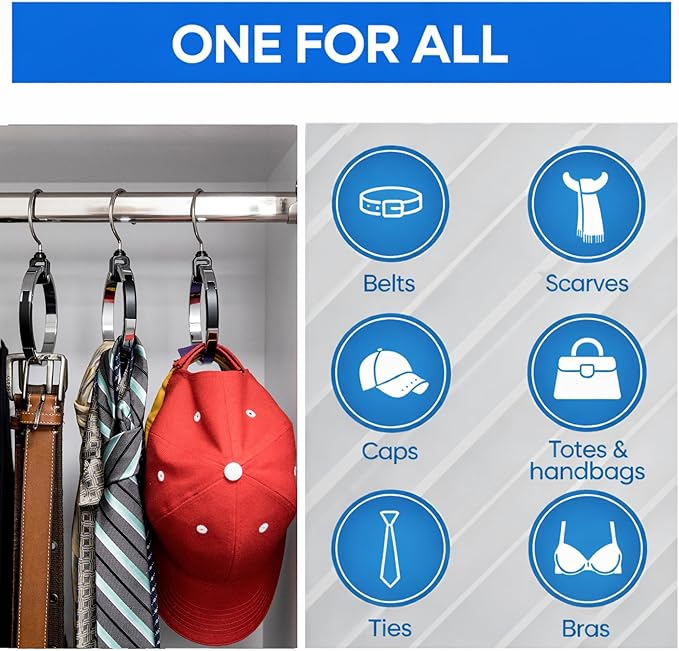 Rolly Hanger® Closet Space Saver – Premium Rotating Aluminum Organizer for Belts, Ties, Hats & Handbags – Heavy Duty 360° Swivel – Declutter & Maximize Storage (2 Pack)